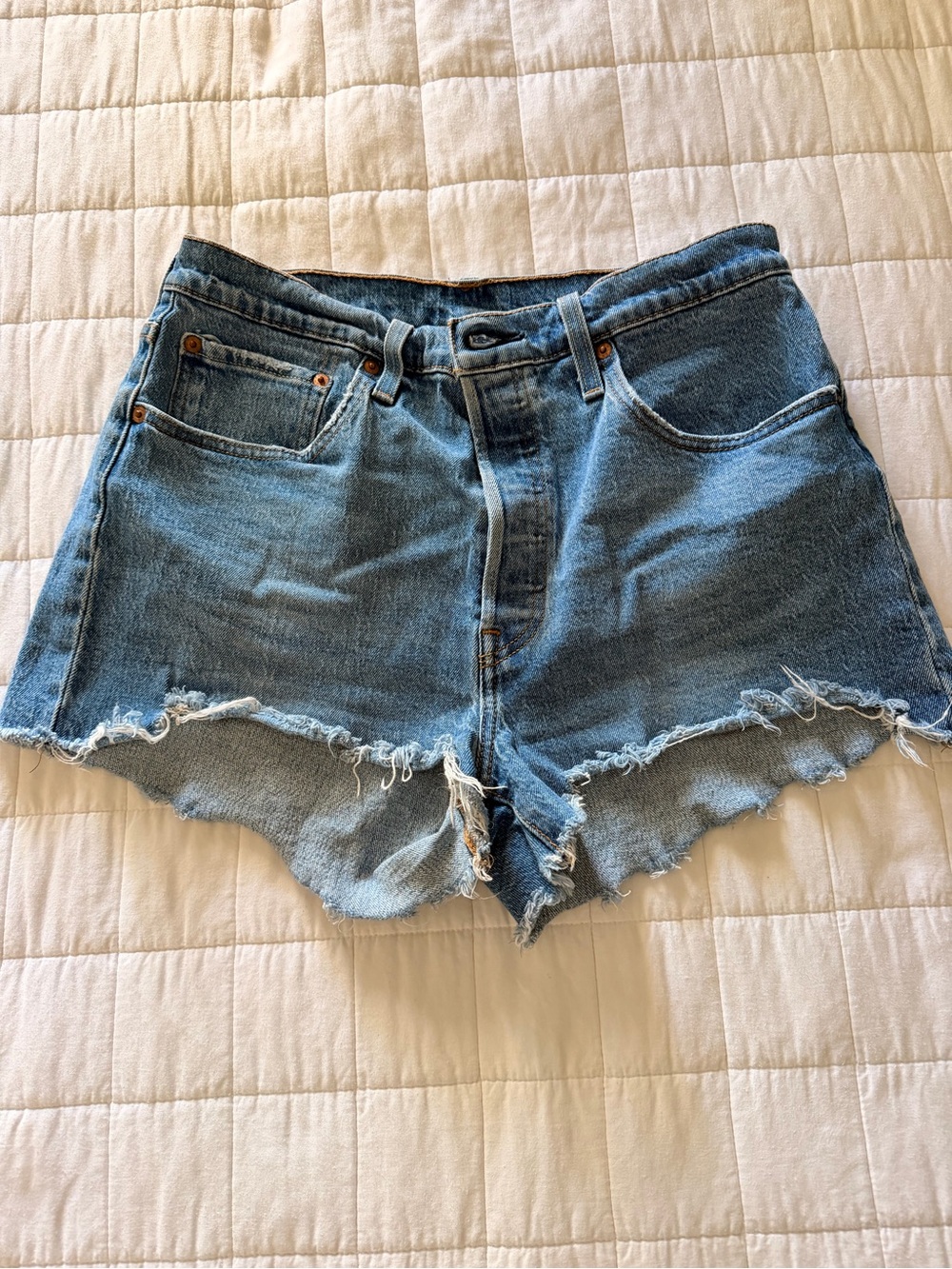 Levi's Light Blue Frayed Hem Denim Cutoff Shorts